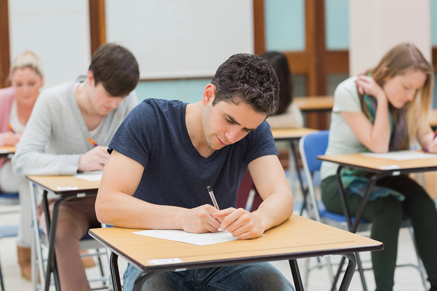 Students taking a test in a classroom in Centennial